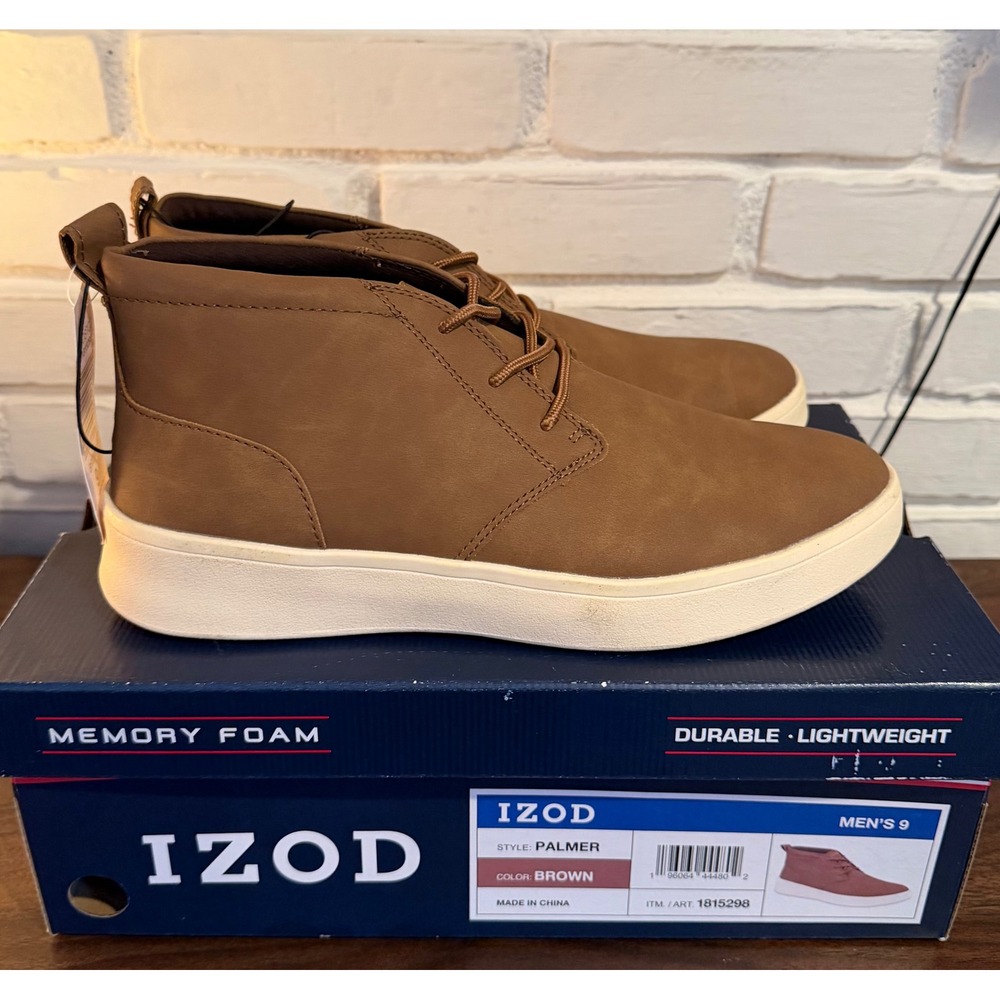 NWT IZOD Palmer Mens Brown Chukka Boots Memory Foam Sneaker Boots 9M Preppy Fall